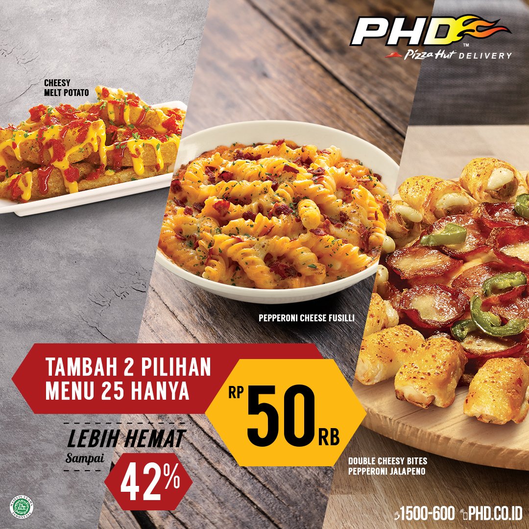 phd_id's tweet photo. Keju lovers, kamu harus cobain kombinasi #Menu25 yang ini 😍 Limpahan kejunya bikin hari kamu melted banget. #PHDid enaknya #GakPakaiAlasan https://t.co/LCe8asWncX