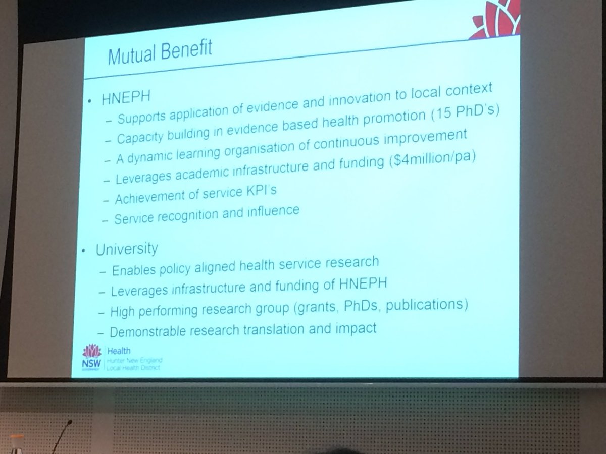 AlisonBeauchamp's tweet photo. Luke Wolfenden Hunter New England -  benefits of embedding researchers in health services  #WCPH2017 https://t.co/YuyUymeZew