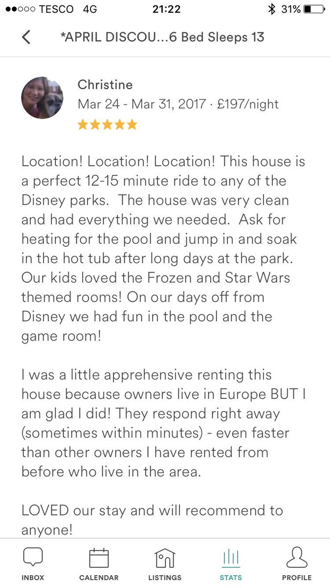 bloomingvillas's tweet photo. What an amazing review from our guest #worththeeffort #orlando #vacationrental https://t.co/43fCuy6UXe