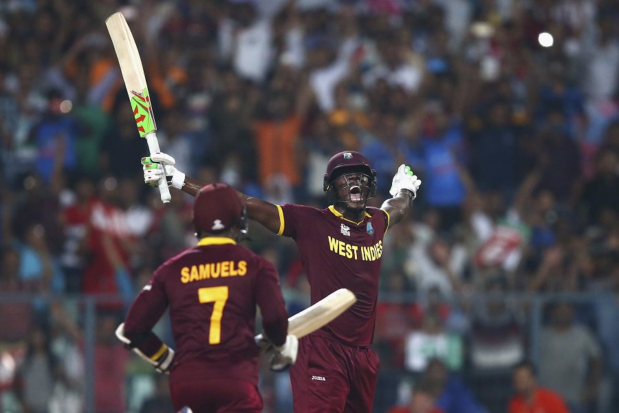 WT20official's tweet photo. #OnThisDay a year ago, a stunning end to the World T20 final in Kolkata, with Carlos Brathwaite hitting 6, 6, 6, 6. https://t.co/tUlc1GSssg