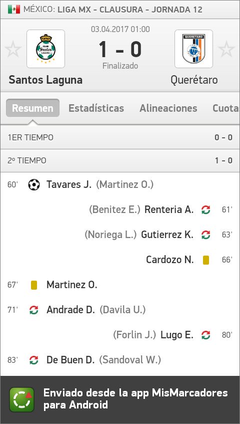 Mismarcadoress's tweet photo. Santos Laguna - Querétaro 1:0  
#LIGABancomerMX #LigaMX #SantosLaguna #Queretaro
Más información: https://t.co/Ah6FozgYMp https://t.co/q5ez4uzPhj