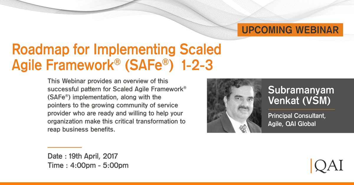 Understand the three steps of SAFe 1-2-3 by attending a webinar on Roadmap for Implementing Scaled Agile Framework® goo.gl/FbW2Pg