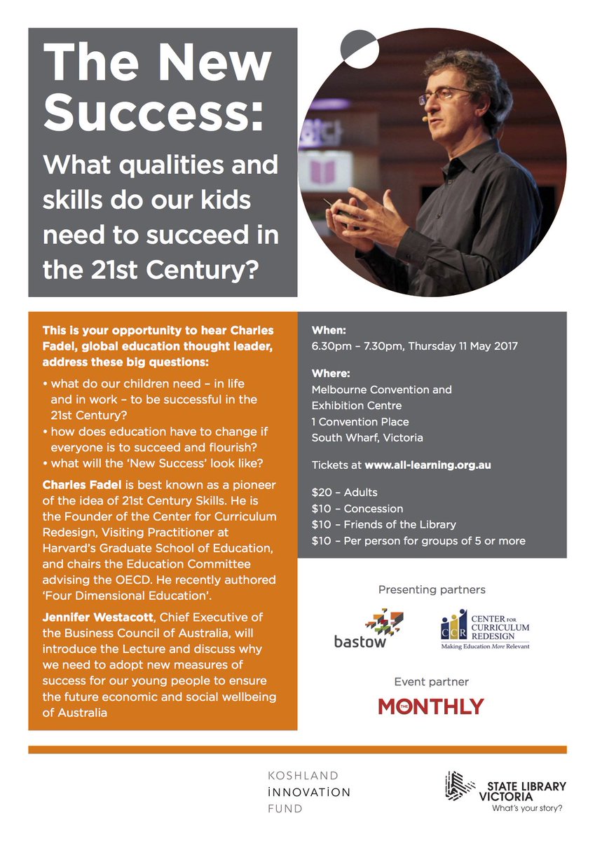 EduSum's tweet photo. Join @ALL_learnAU for the next biannual lecture with Charles Fadel on May 11th #LearnALL #Educhange #VicPLN #aussieED https://t.co/PcsJzLSGrA