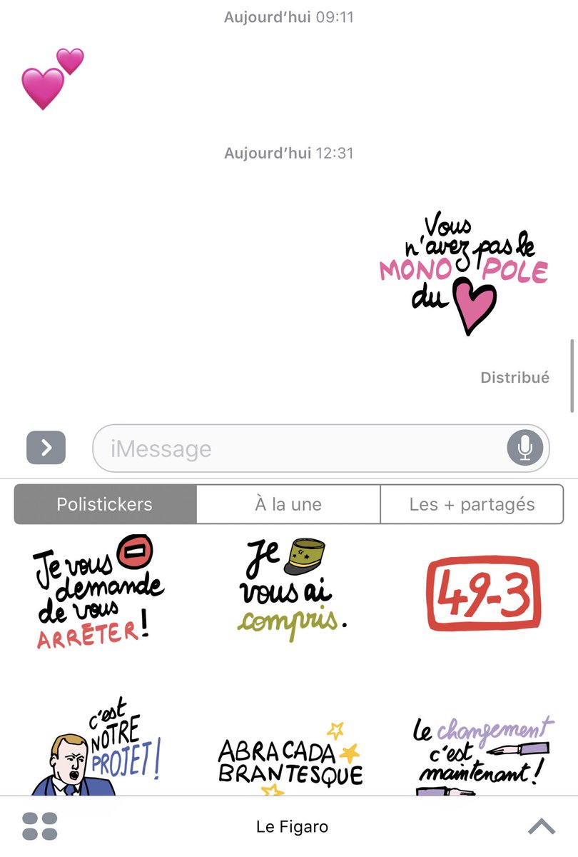 benjaminferran's tweet photo. “Parce que c’est notre projet!”, les stickers politiques arrivent dans la nouvelle version de l’appli Figaro sur iPhone. https://t.co/zZcUGigAUQ