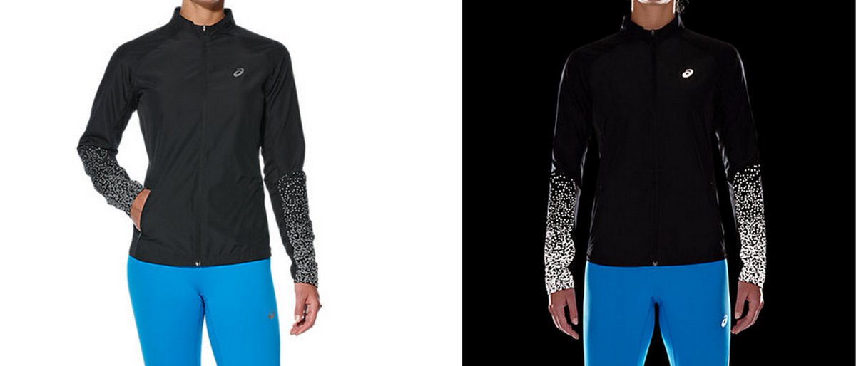 Sievietēm piedāvājam ASICS jaku ar pakāpenisku atstarojošu druku uz garajām piedurknēm un logo uz krūtīm. Cena 109,99euro, tagad 74,99euro