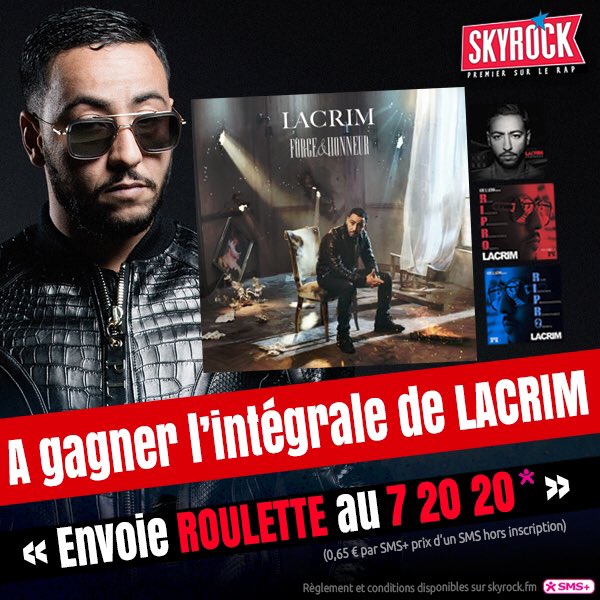SkyrockFM's tweet photo. Envoie ROULETTE au 7 20 20 et chope les albums de @Lacrim_Officiel : #Corleone, #Ripro1, #Ripro2 et #ForceEtHonneur !! Ça tombe avant 14h 🎁👌 https://t.co/TfXPOlhH6s