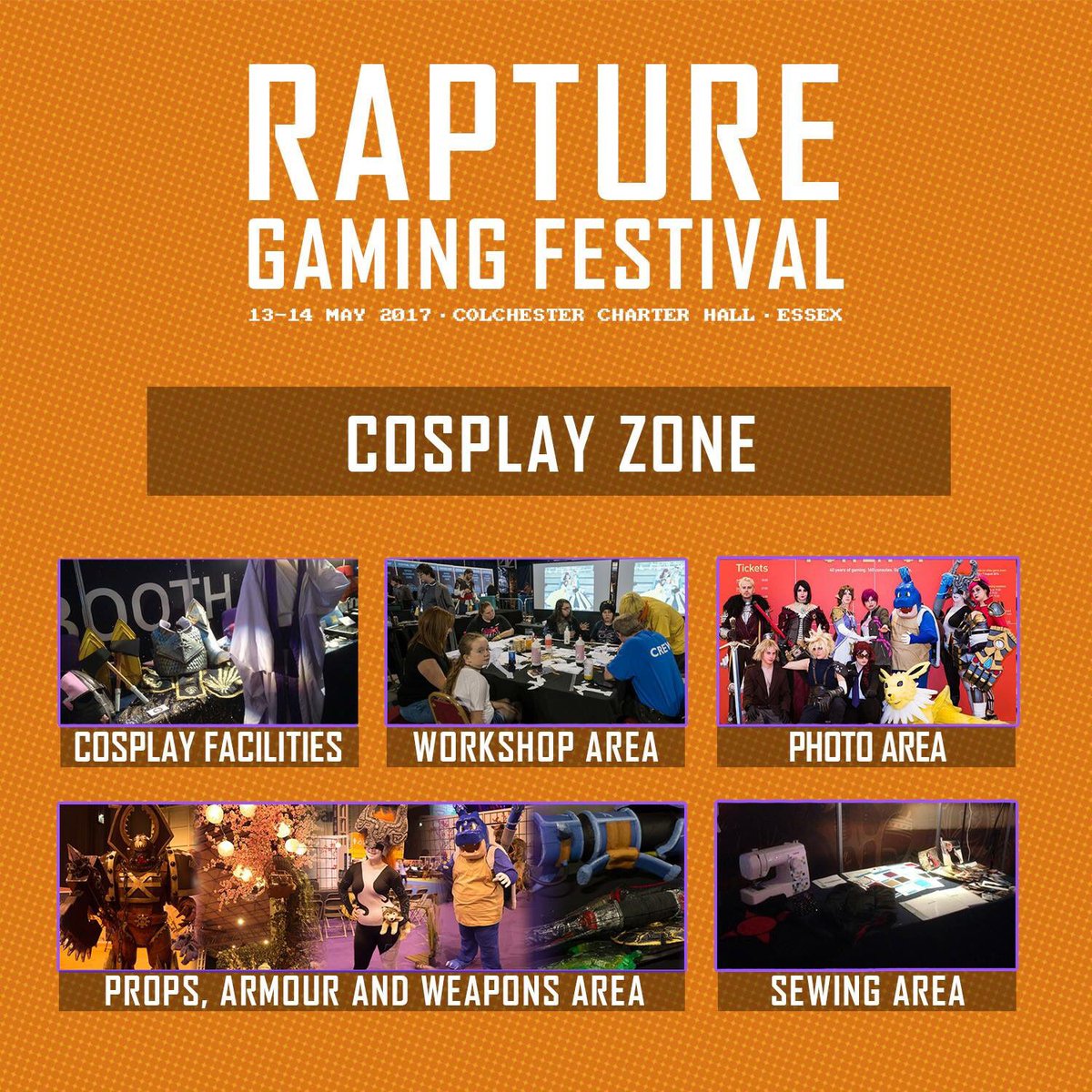 RaptureFest's tweet photo. Love #cosplay? @costumeandplay running activities #rgf17:prize masquerade,prop building, workshops, photos, daytime &amp; the 18+ after party ;) https://t.co/q1YhcR7kpO