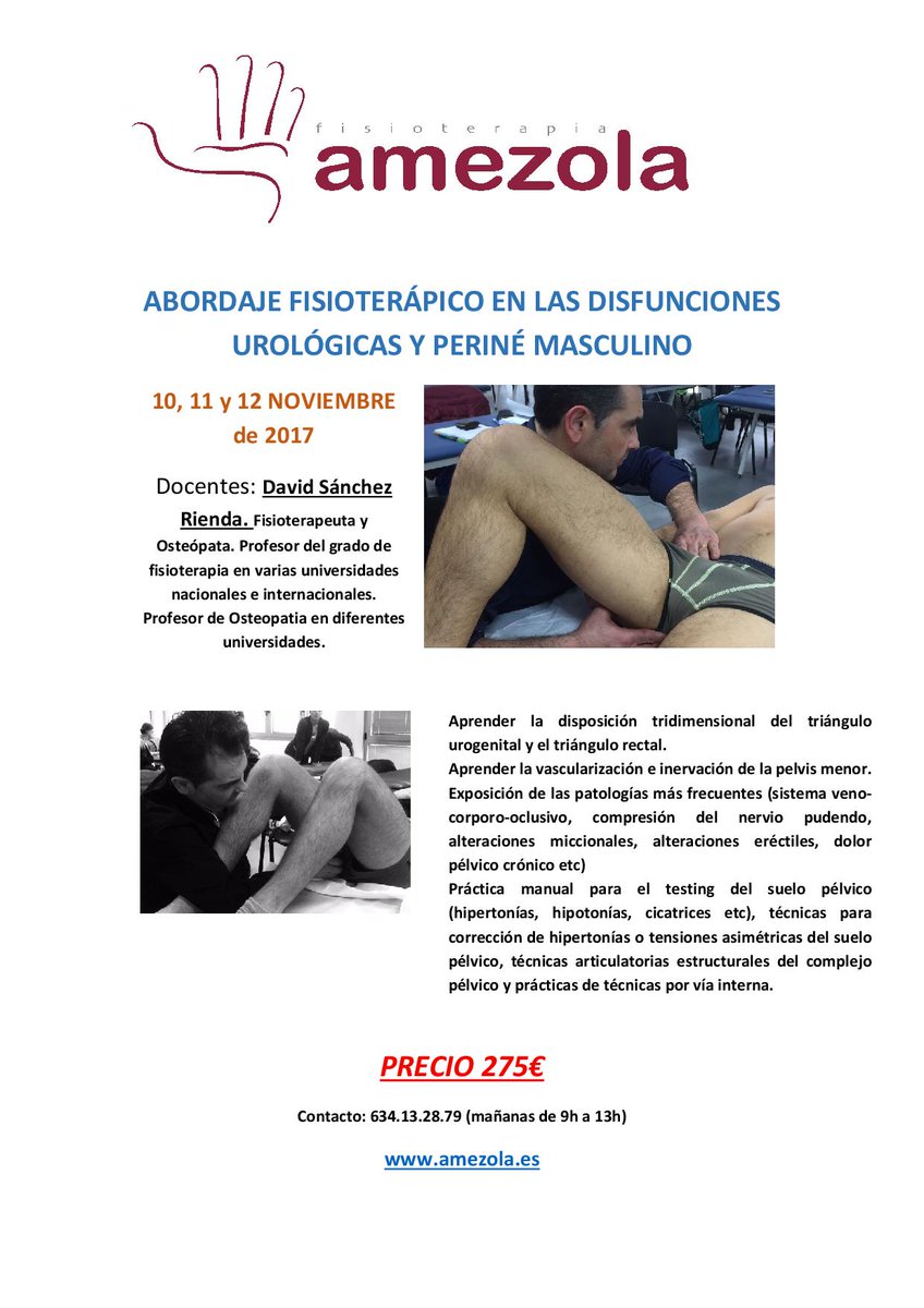 AmezolaF's tweet photo. Curso muy interesante y de gran utilidad. #Curso de #SueloPélvico masculino con @Fisioblanes! Reserva tu plaza en formacion@amezola.es https://t.co/v0T6T8XcXA