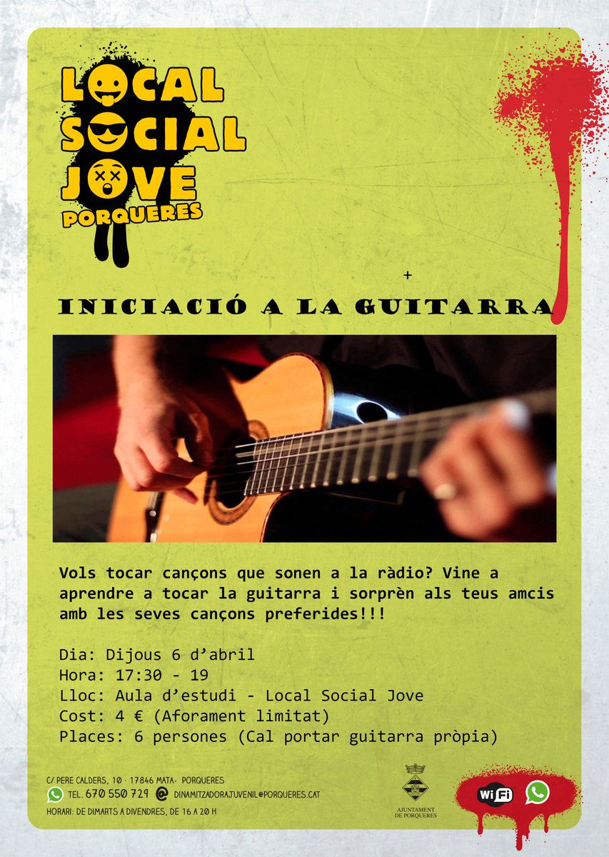 Aquesta setmana tenim Taller d'iniciació a guitarra! No dubteu en apuntar-vos! #LSJPorqueres #Eljoventfempoble
