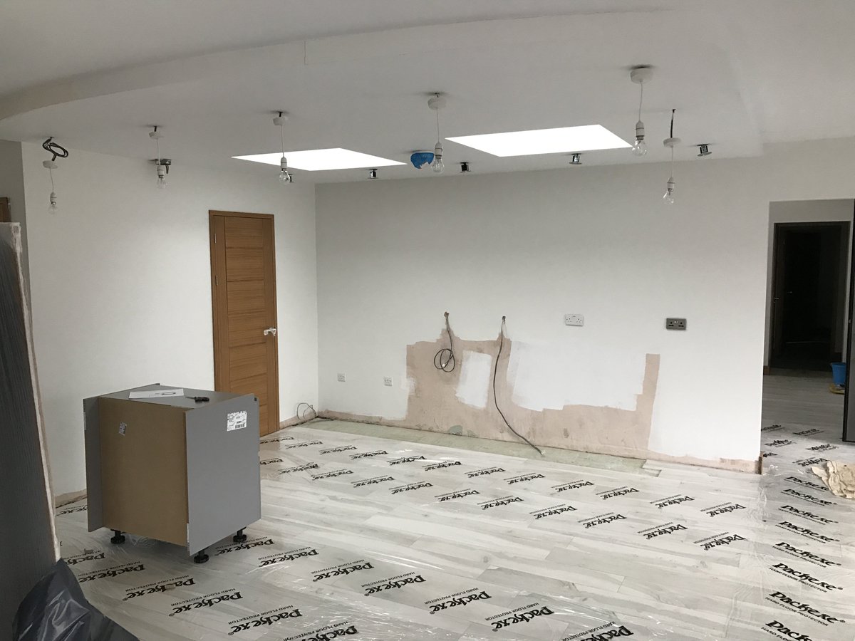 kitchensinbath's tweet photo. New Kitchen started in Trowbridge, a bank of tall units, Granite work top w/ curved units to match the ceiling shape. It's going to be nice. https://t.co/UQIhPSd9pW