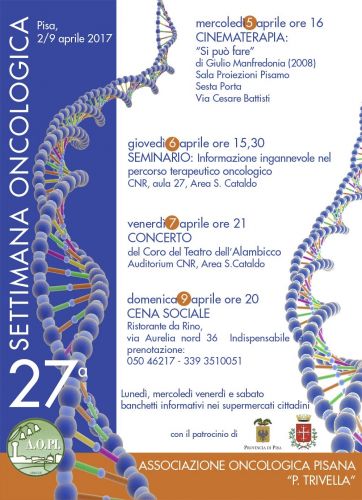 CNRsocial_'s tweet photo. 5-9/04 27a settimana #oncologica pisana organizzata da #Aopi e Ifc #Cnr. Patrocinio di @ProvinciaPisa e #ComunePisa https://t.co/pRNrHwY3YI https://t.co/rNb2ns7HLu