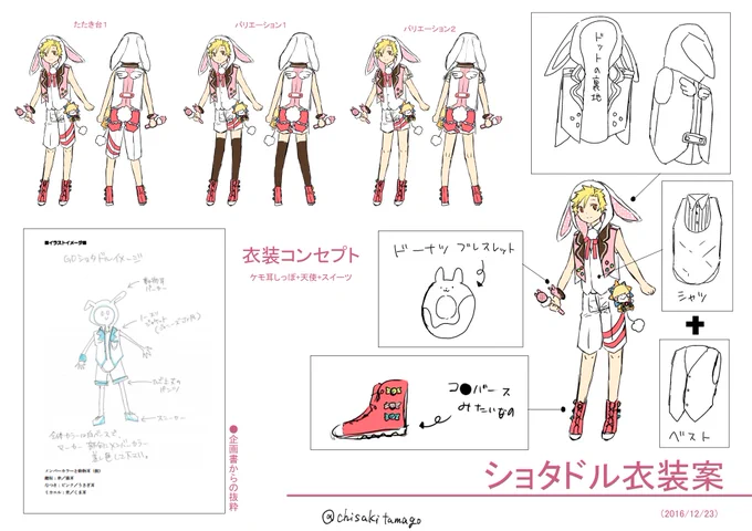 【ショタドル衣装裏話】
最初に編集さんから衣装イメージを頂き、私の方でなつきのデザインラフを提出、その後「大谷さんちの天使様」の鳥乃桐先生、「ヤンキーショタとオタクおねえさん」の星海ユミ先生に担当カラーとキャラクター用にリデザインしていただきました。両先生、ありがとうございます! 