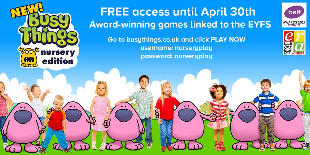 busythings's tweet image. NEW nursery edition!  Carefully crafted for pre-schoolers - all EYFS linked. Be our guest and log on! FREE for April. #EYFS #preschool