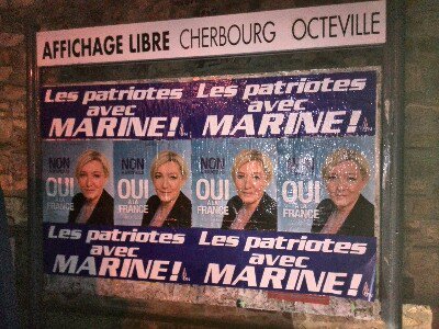 FN_Cherbourg's tweet photo. Cette nuit nous avons collé pour #MarinePresidente sur #Cherbourg et #Tourlaville 
#Presidentielle2017 https://t.co/5zgW9oyTHd
