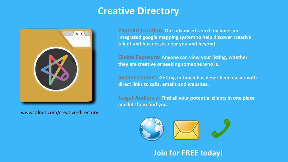 talnetdirectory's tweet image. Hey! We’re on the lookout for creative people &amp;amp; businesses worldwide for our new creative directory. 
Join FREE at talnet.com/creative-direc…