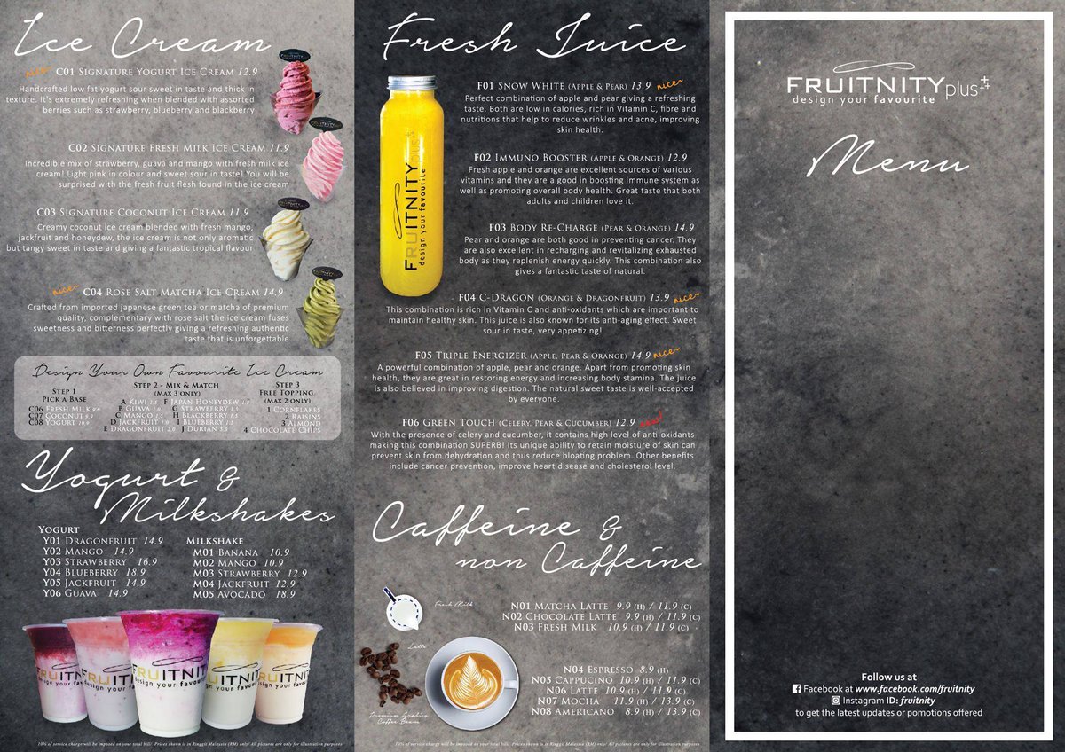 fruitnity's tweet photo. Our new menu has finally arrived! Explore our new menu with more choices and variety! Pasta, pizzas, milkshakes... Keep calm.... and DIG IN! https://t.co/PCCQYPkigD