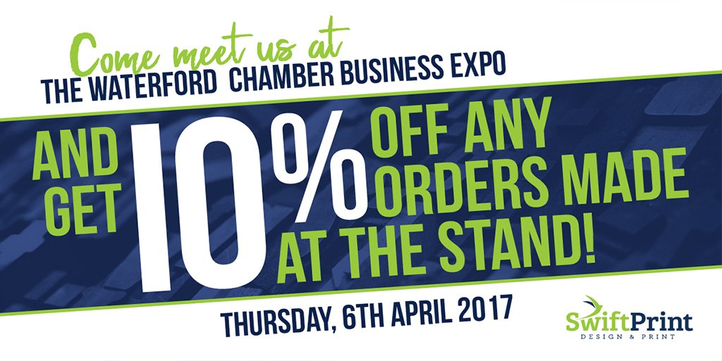 SwiftPrint_'s tweet image. We&apos;e proud to be a part in the Waterford Chamber Business Expo. Meet us in Audi Waterford, Cork Road at 4.30pm - 7.30pm! #WatBizExpo