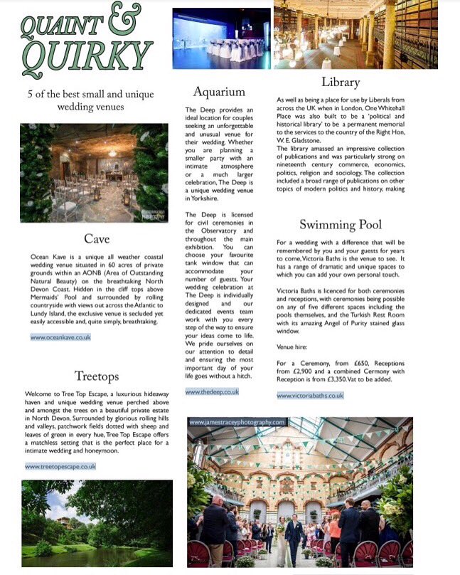 Quaint &amp; quirky venues tinyurl.com/k57gzlo <a href="/oceankave/">Ocean Kave</a> <a href="/treetopescape/">Tree Top Escape</a> <a href="/thedeephull/">The Deep</a> <a href="/owp_london/">One Whitehall Place</a> <a href="/victoriabaths/">Victoria Baths</a>