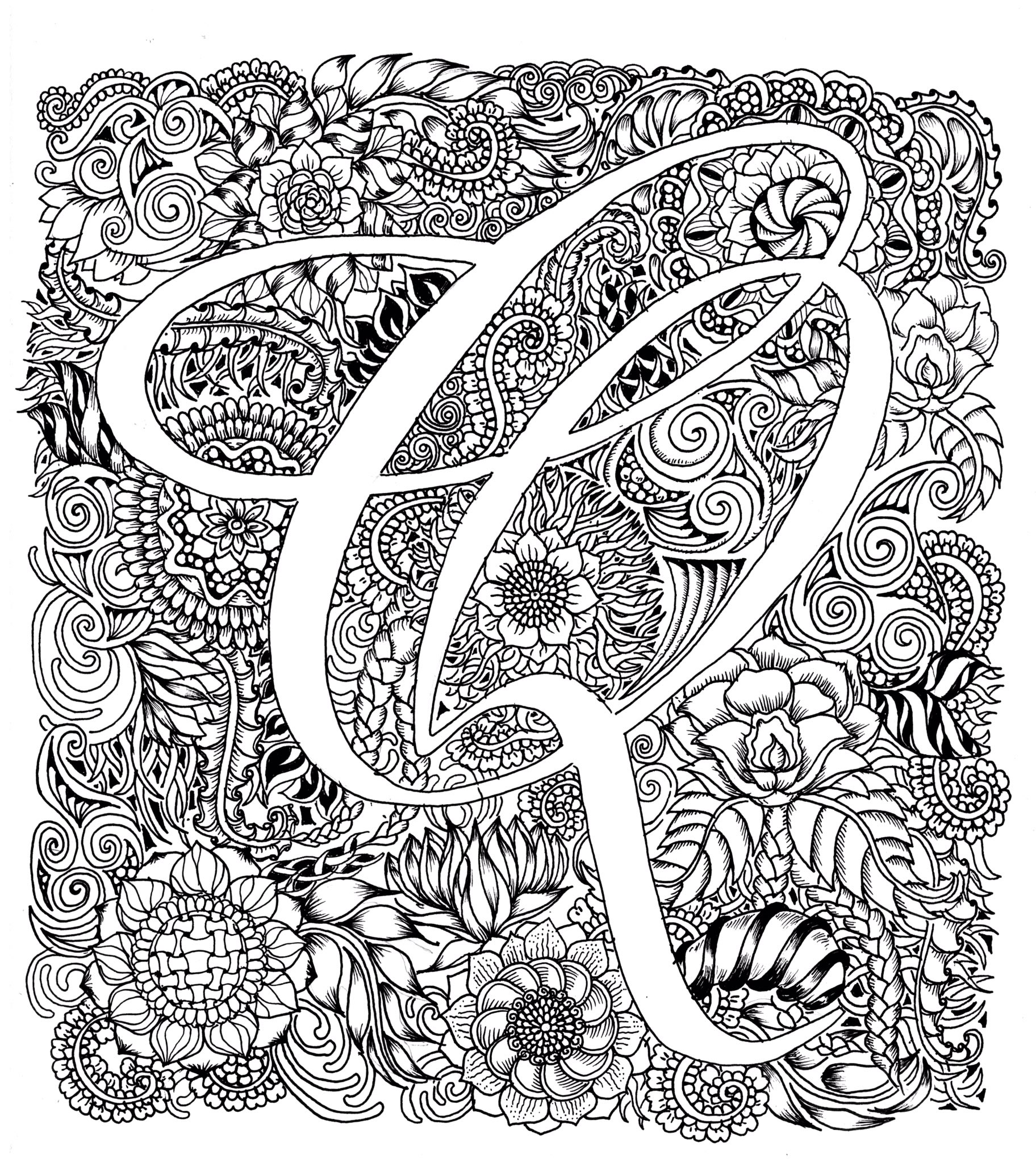 Tuntun 先週書きかけのイラストが完成 アルファベットタングルを描きました Zentangle Illustration イラスト ゼンタングル Botanical 花 植物 Doodle アルファベット Alphabet T Co Dxl6aydtv5 Twitter