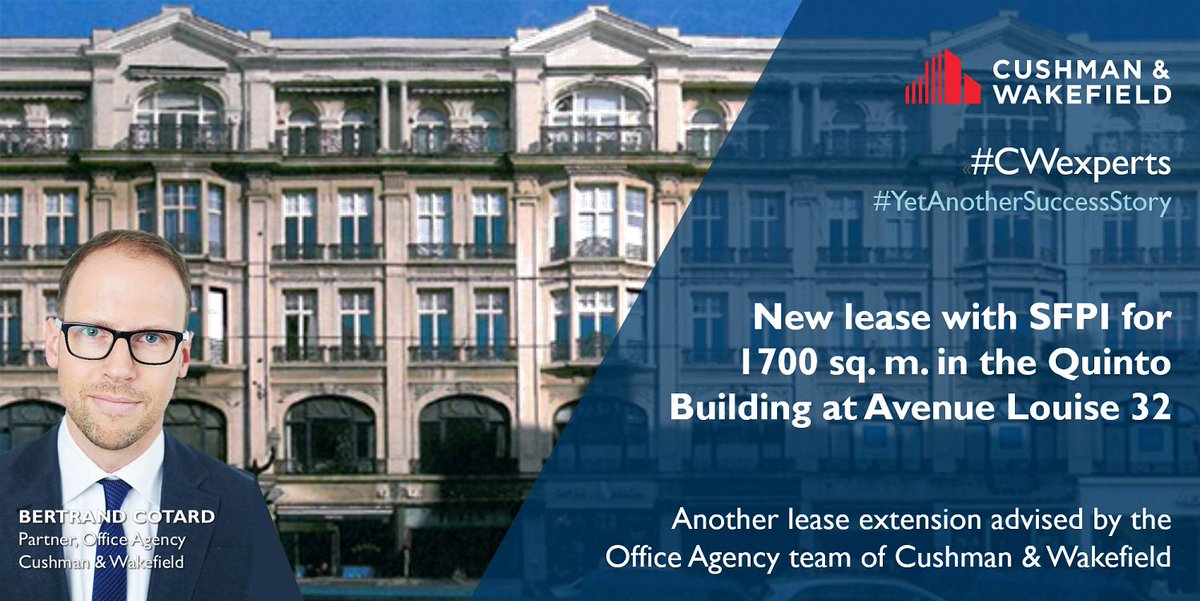 NEW LEASE - 1700 sq m to SFPI in Quinto Building at Avenue Louise 32, Brussels. Advised by #CWExpert Bertrand Cotard, Office Agency.