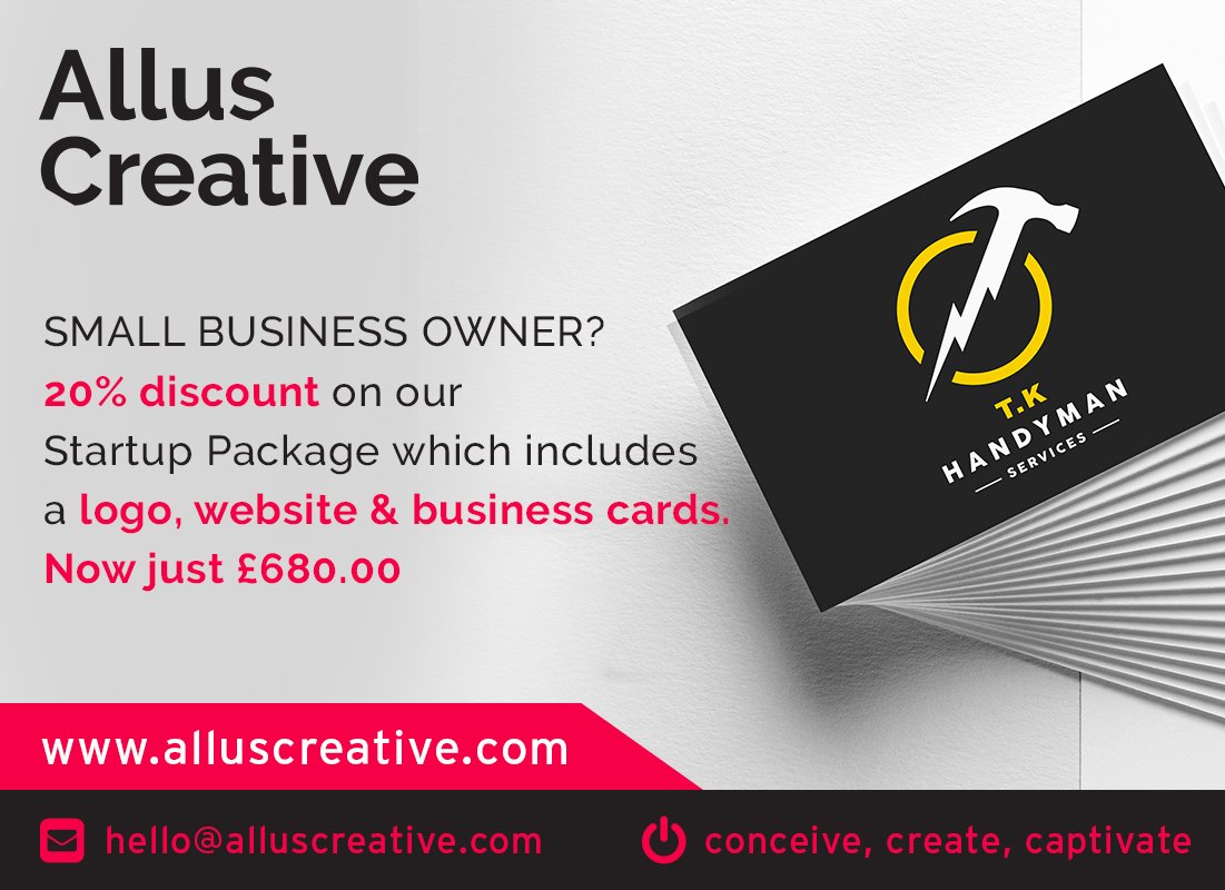 AllusCreative's tweet image. It's hard to get started in business. So we're helping out! #Startup #startups #Branding #Webdesign #businesscards #business #SME #Leeds