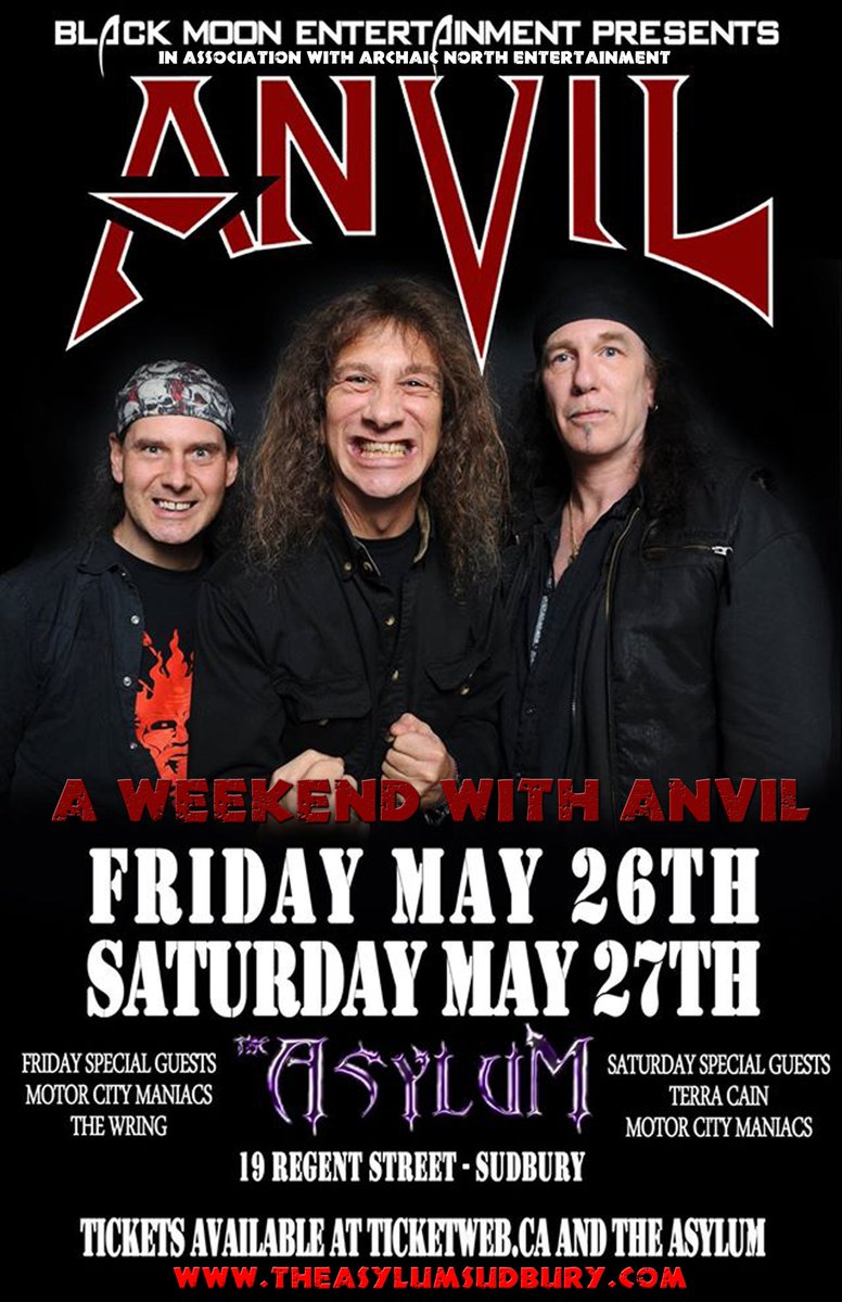 A WEEKEND WITH ANVIL! Tickets available on our website and are going fast. Metal on Metal at The Asylum and for 2 nights!