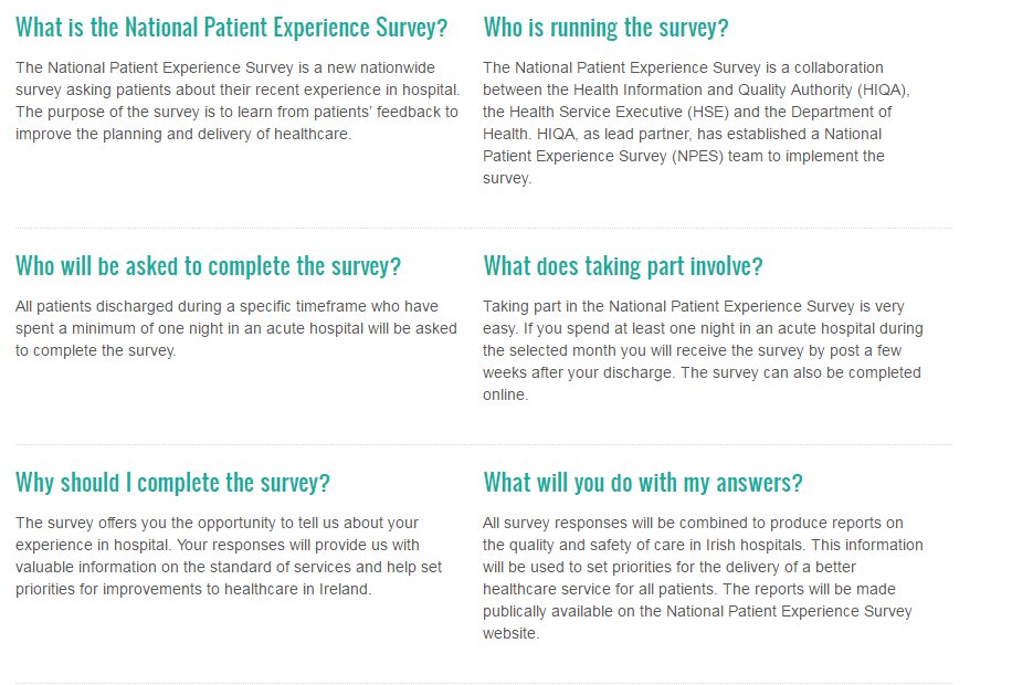 Want to find out more about the National Patient Experience Survey? Check out some frequently asked questions here: patientexperience.ie