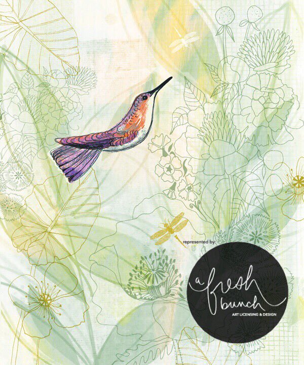 luckidney's tweet photo. Hummingbird in a lush tropical garden. #hummingbird #tropical #tropicalgarden #afreshbunch #lucindakidneyillustration https://t.co/7uiy0kWEYr
