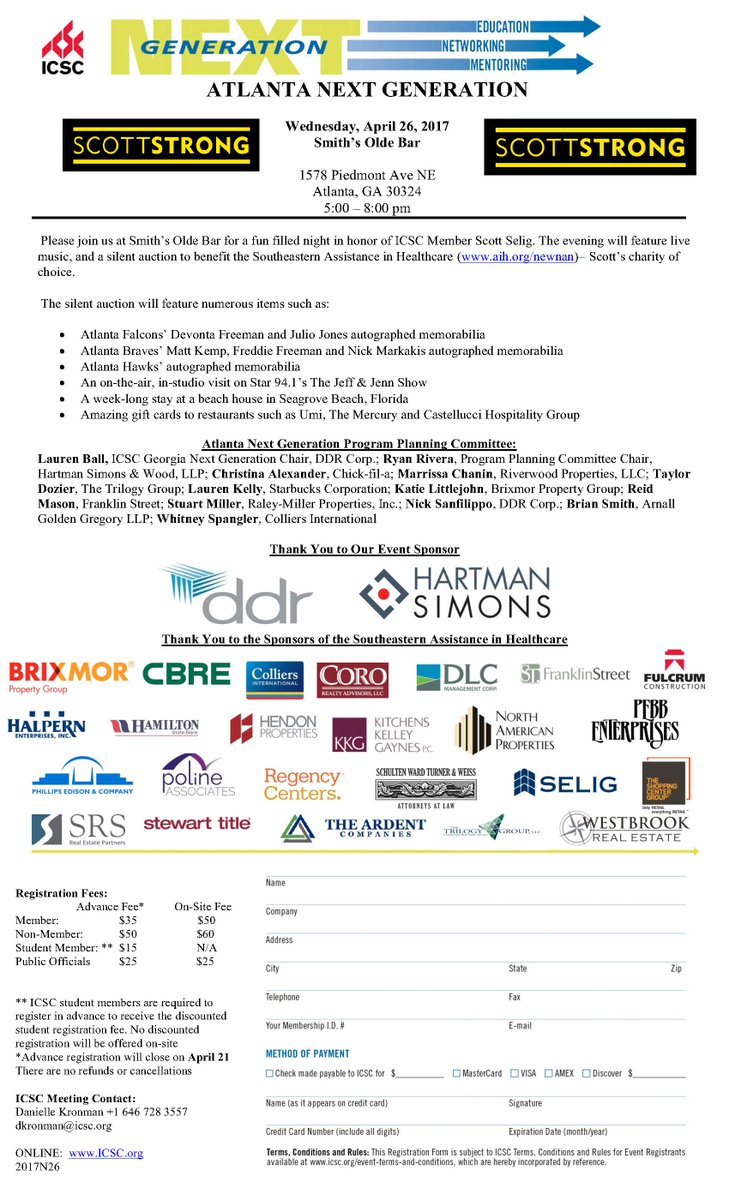 retailconnector's tweet photo. A special thanks to @CBREatlanta for sponsoring our #ScottStrong ICSC event honoring Scott Selig on April 26th! https://t.co/HRZmMGk1uN https://t.co/vDW9MpM7QC
