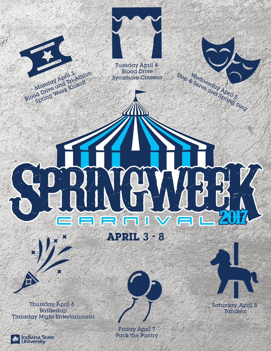 CampusLifeISU's tweet photo. There are plenty of opportunities to get involved in Spring Week this week. Stop out to our events happening every night! #IndStateEngage https://t.co/G952q1Mgp7