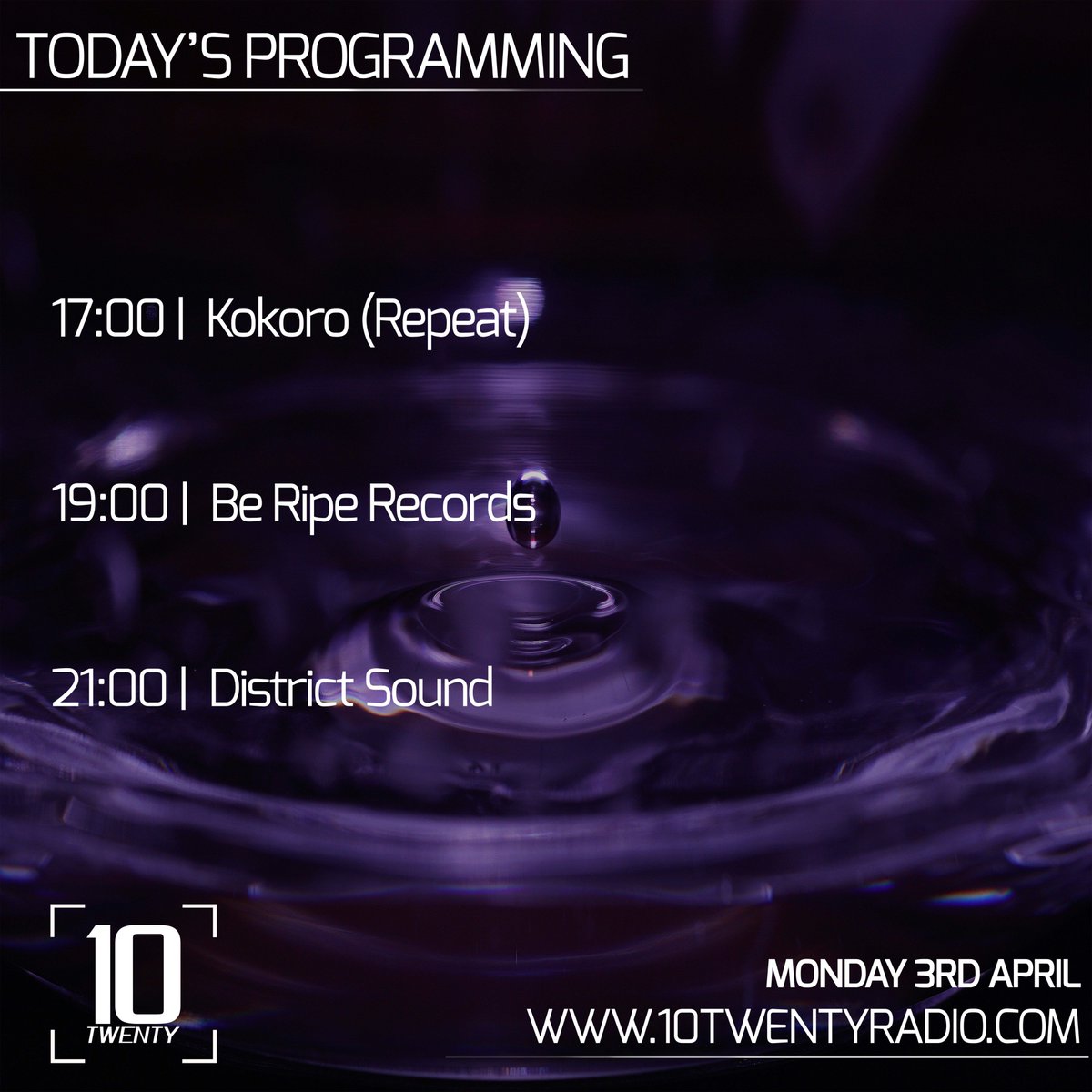 1020 Radio (@1020_radio) on Twitter photo 17:00 - Kokoro (Repeat)
19:00 - <a href="/BeRipeRecords/">Be Ripe Records</a>
21:00 - <a href="/districtsounduk/">District Sound</a>
10twentyradio.com 17:00 - Kokoro (Repeat)
19:00 - <a href="/BeRipeRecords/">Be Ripe Records</a>
21:00 - <a href="/districtsounduk/">District Sound</a>
10twentyradio.com