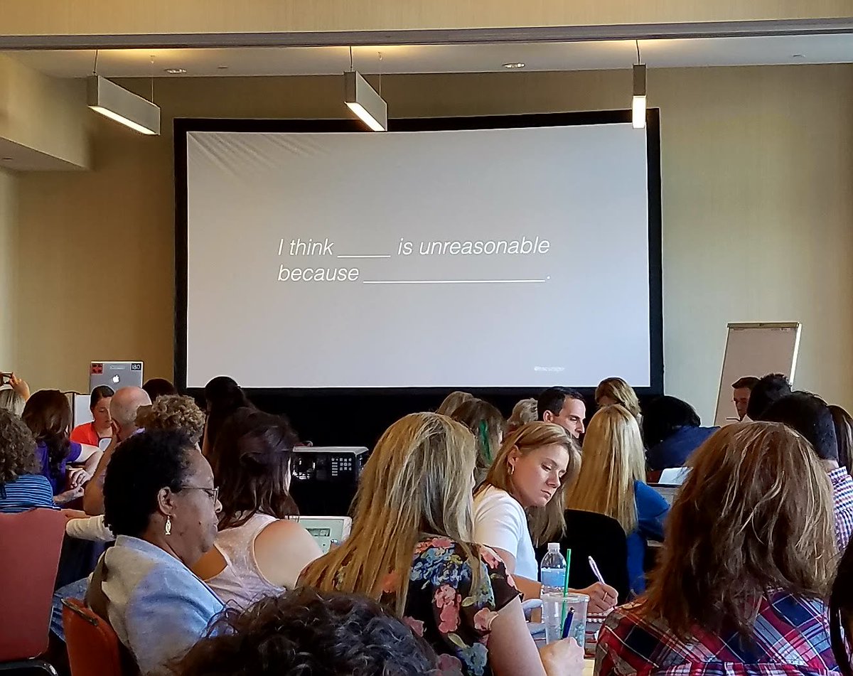 bstockus's tweet photo. Great #numbertalks variant! "I think...is unreasonable because..." routine for refining estimation. @TracyZager at #NCSM17 #ElemMathChat https://t.co/93T8uQr4gK