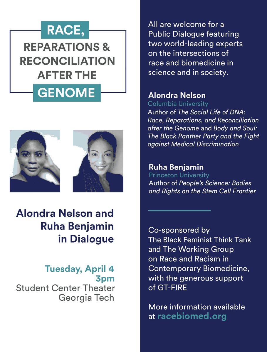 Aaron Levine (@aarondlevine) on Twitter photo Looking forward to "Race After the Genome" Discussion w/ <a href="/alondra/">Alondra Nelson</a> & <a href="/ruha9/">Ruha Benjamin</a> tomorrow <a href="/GeorgiaTech/">Georgia Tech</a> <a href="/ibbgatech/">Institute for Bioengineering and Bioscience @ GT</a> <a href="/GTliberalarts/">Ivan Allen College of Liberal Arts</a> Looking forward to "Race After the Genome" Discussion w/ <a href="/alondra/">Alondra Nelson</a> & <a href="/ruha9/">Ruha Benjamin</a> tomorrow <a href="/GeorgiaTech/">Georgia Tech</a> <a href="/ibbgatech/">Institute for Bioengineering and Bioscience @ GT</a> <a href="/GTliberalarts/">Ivan Allen College of Liberal Arts</a>