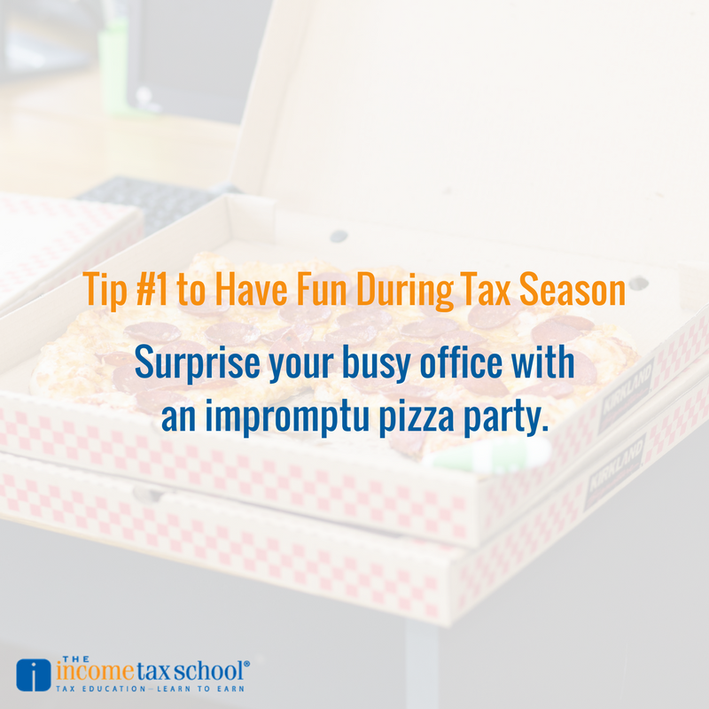 TaxSchool's tweet image. Tax Season is stressful. In honor of #LaughAtWorkWeek, we&apos;ve got some tips for bringing some fun into your workday.