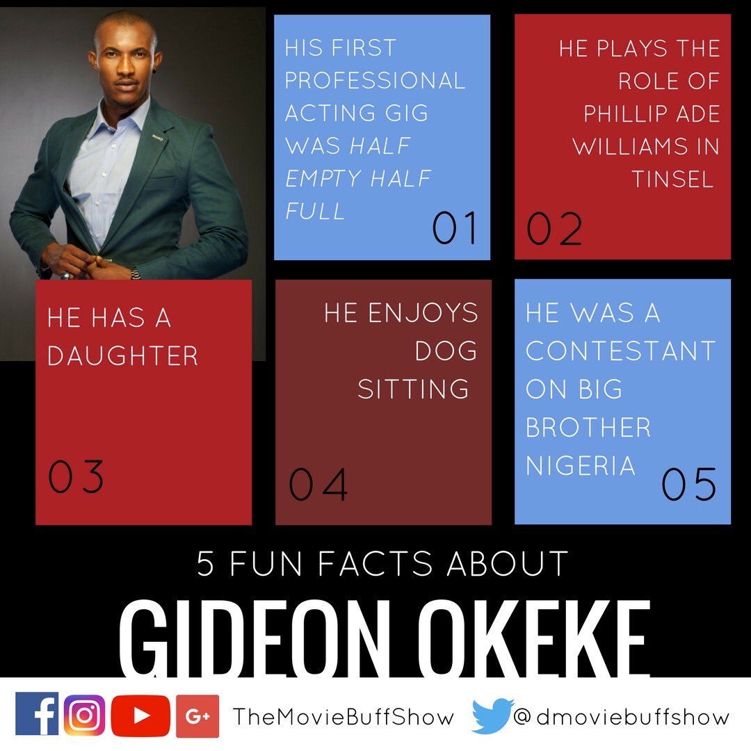 Yellow_Tamarind's tweet photo. How well do you know your crushes? Here are 5 fun facts about @GIDEON_OKEKE. @dmoviebuffshow returns on Saturday at 11 AM on DStv ch. 151. https://t.co/ofrwyzeTBW