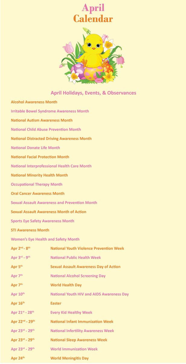 Welcome to April! Here are the events and observances for this month. You can also view them on our calendar here - ow.ly/FU0U30aw43h