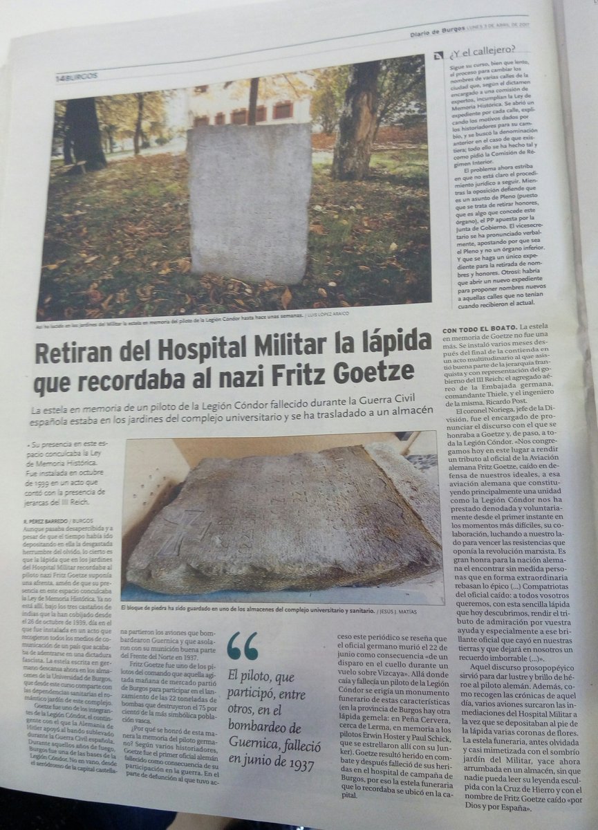 Retiran la lápida de Fritz Goetze. Nuestra asociación solicitó su retirada al Rectorado de la Universidad en septiembre de 2016.