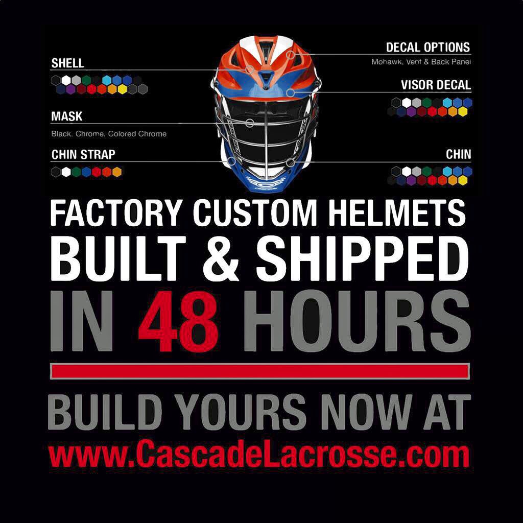 CascadeLacrosse's tweet photo. It's never too late to get your @CascadeLacrosse #CascadeR helmets for this season #48HrFactoryCustom 🇺🇸 VISIT: https://t.co/GY3dsg3yVF https://t.co/fKirqOErUP