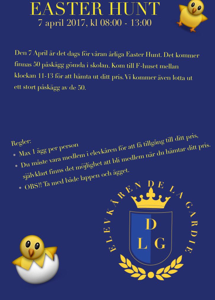 ElevkarenDLG's tweet photo. Håll ögonen öppna, för på fredag är de Easter Hunt!!! 🐥 https://t.co/NlfTfjFelY