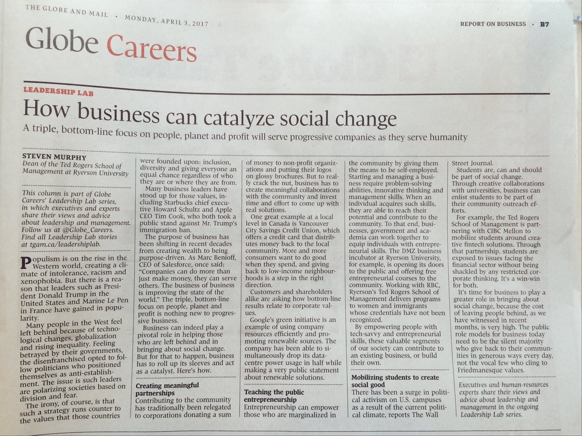 DrStevenMurphy's tweet photo. In today's @globeandmail: My piece on how business can catalyze social change. https://t.co/gEdFFCW5eA #DeanSteven https://t.co/3UhRvUUt8W