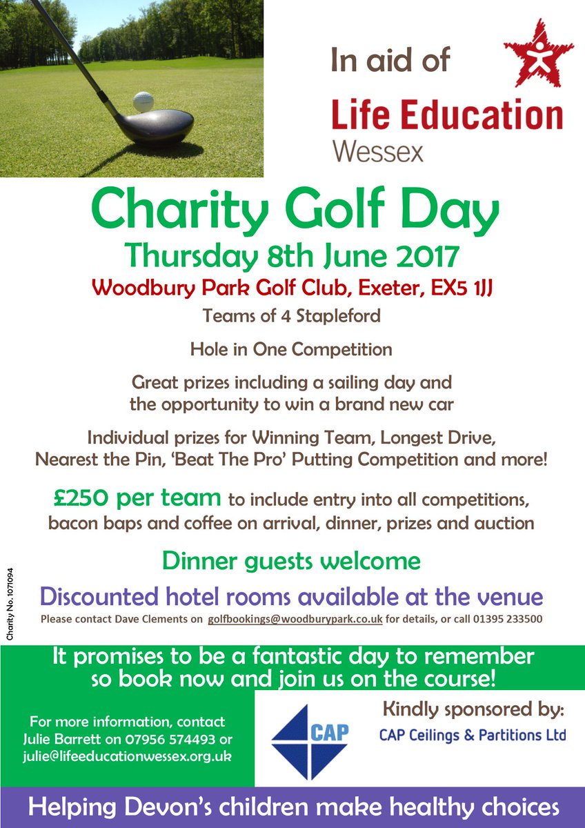 Charity Golf Day <a href="/Woodbury_Park/">Woodbury Park Hotel</a> Thursday 8th June <a href="/dorset_golf/">Dorset Golf</a> in aid of Life Education Wessex <a href="/Getintogolf/">Get Into Golf</a> #HaveFun