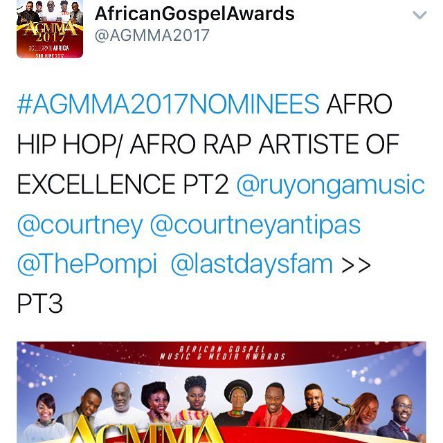 courtneyantipas's tweet photo. Hello Zim. So I just learnt that I've been nominated at the #AGMMA2017 for Afro Hip Hop artist of excellence in the U.K. That's our second … https://t.co/n1usmupOga