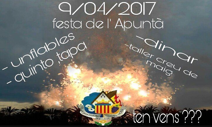 El 9 d'Abril celebrarem l'Apuntà!👏 Des de les 11h tindrem moltes activitats. No s'ho perdau!!😊 Si vols mes informació,  envians un MD🔴