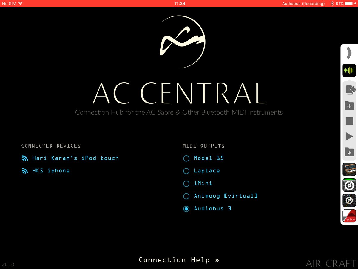 [NEW] Free ipad app #ACCentral v1.0 released: Zero-config, Bluetooth MIDI for connecting remote #ACSabre's, Audiobus      3 support