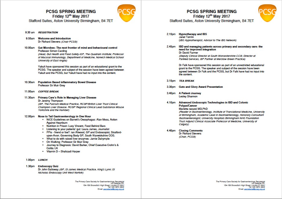 Not too late to register for our Spring Meeting on 12.5.17, Birmingham..... #GPs #education #Gastroenterology pcsgspringmeeting2017.eventbrite.co.uk