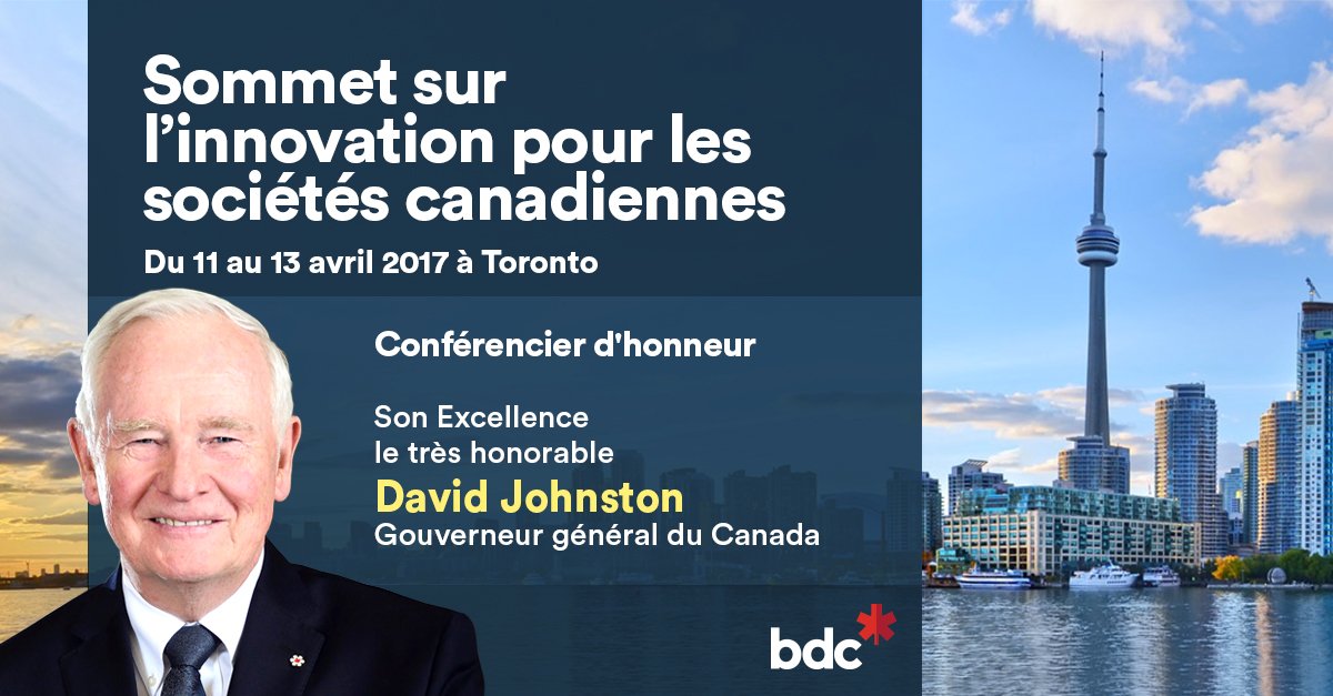 BDC_Capital's tweet photo. Le #SommetISC17 a l'honneur de recevoir le @GGDavidJohnston, qui parlera de l'ingéniosité canadienne ►Action►https://t.co/hAAKKQ6v3W https://t.co/AB8VU5v3jE