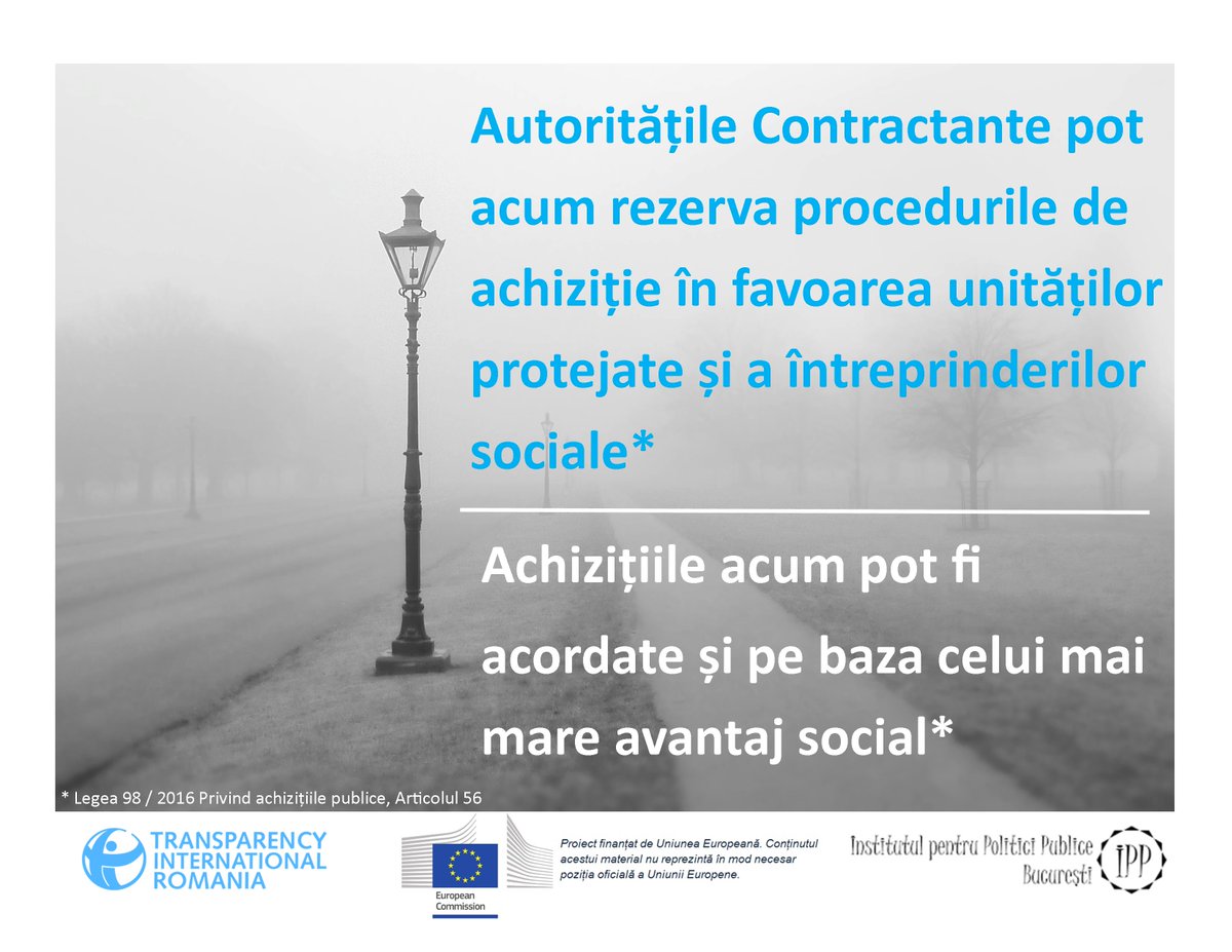 #IntegrityPactsRO Achizițiile acum pot fi acordate și pe baza celui mai mare avantaj social. Pentru info => goo.gl/RrSNZ7