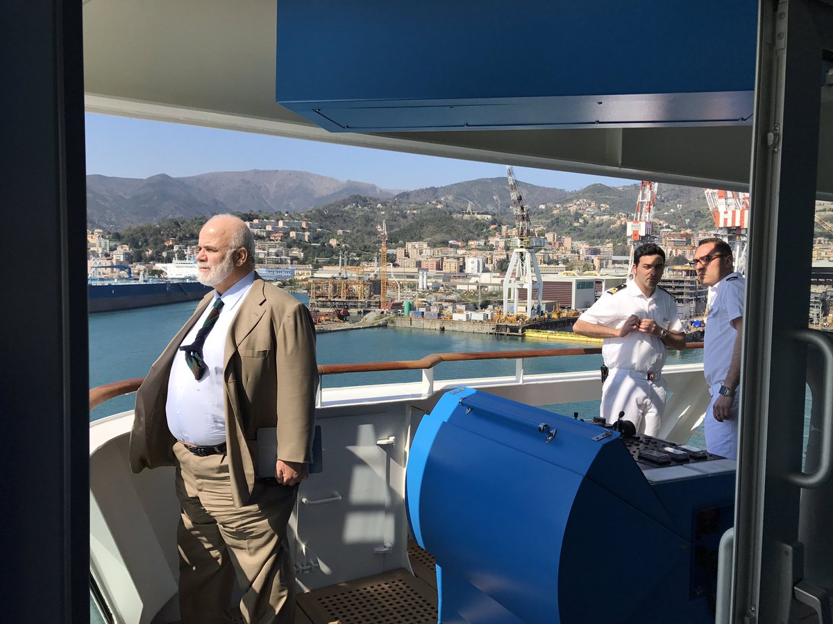 RMartinoli's tweet photo. Our Chairman on the bridge of the Silver Muse departing from the yard to go and get our first guests at Genova #SilverMuse#Silversea https://t.co/VyBRpuvuFa