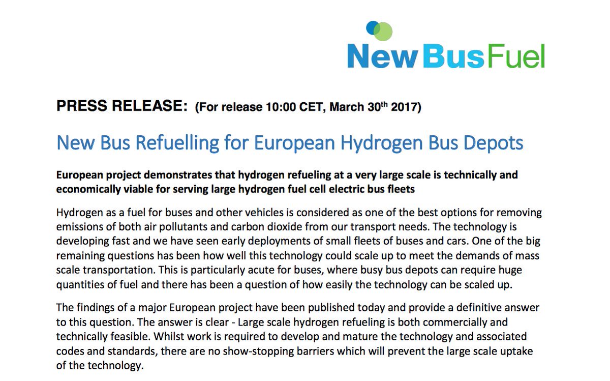 H2Europe's tweet photo. Project #NewBusFuel demonstrates that large scale #hydrogen refuelling is technically and economically viable https://t.co/XtTjyRkOcS https://t.co/7GKyWVENVm