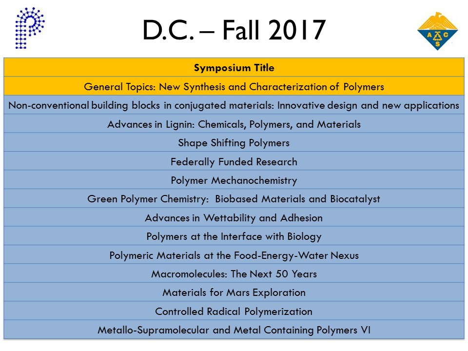 Enjoying #ACSSanFran17? Contribute an abstract to one of several great <a href="/POLY_ACS/">ACS POLY Division</a> symposia: